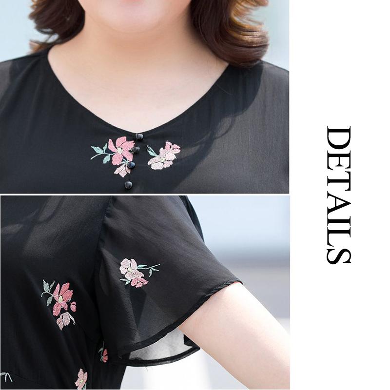 Large Size XL-XXXXXL Women's Summer Dress Chiffon Veil Short Sleeve V-Neck Floral Lightweight and Breathable