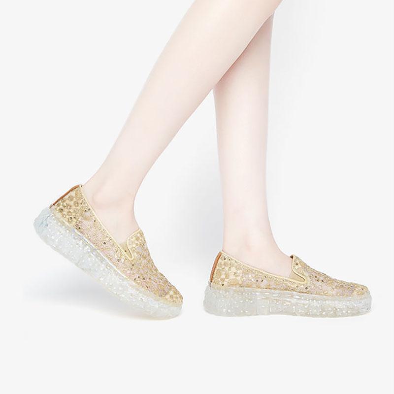 Platform Crystal Women's Shoes Summer One-step Lace All-match Loafers Casual Breathable Shoes