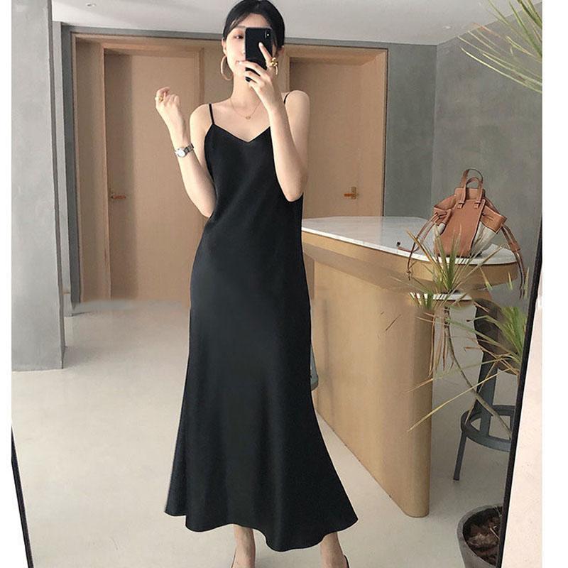 Sexy A-line Skirt Female Long Pajamas Skirt Spring and Summer Korean Style Temperament Satin Satin Dress