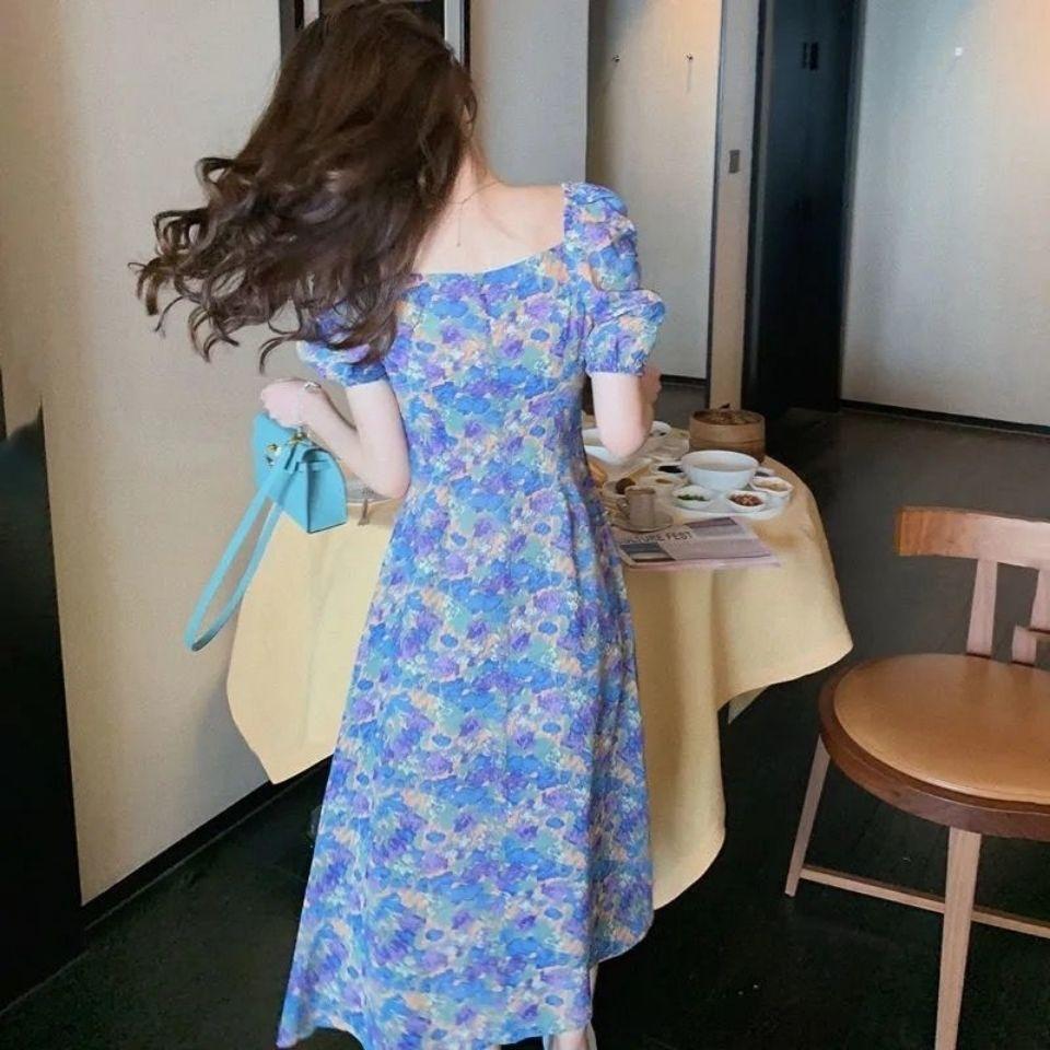 Elegant Purple Bubble Sleeves for Women In Spring and Summer with Split Air and Fragmentary Chiffon Long Dress
