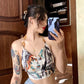 Street Style Face Print Lace-up Halter Vest Women's Summer Sexy Beauty Back Crop Top Beaded Strap Camisole Sleeveless Beach Wear Cool Steetwear Top