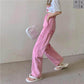 Pink Jeans Female Spring and Autumn High Waist Loose Thin Pink Wide-leg Pants Small Design Sensation Straight Trousers