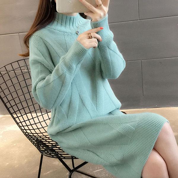 Half High Neck Mid-length Sweater Loose Thick Knit Bottoming Shirt Fashion Casual Dress