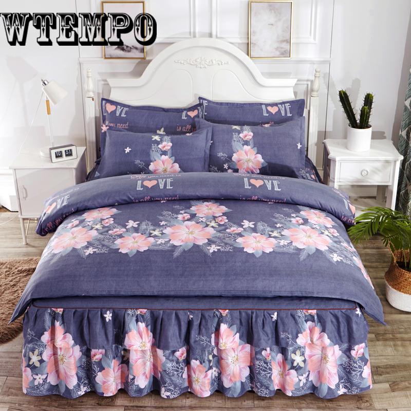 Printing Bedspread Cotton  Bed Skirt Pillowcase Bedding Bed Sets Queen King Size