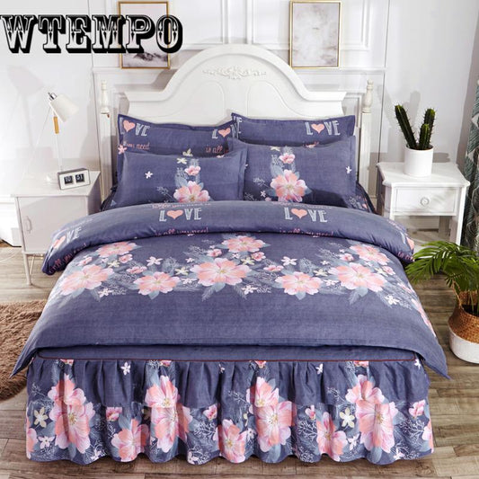 Printing Bedspread Cotton  Bed Skirt Pillowcase Bedding Bed Sets Queen King Size
