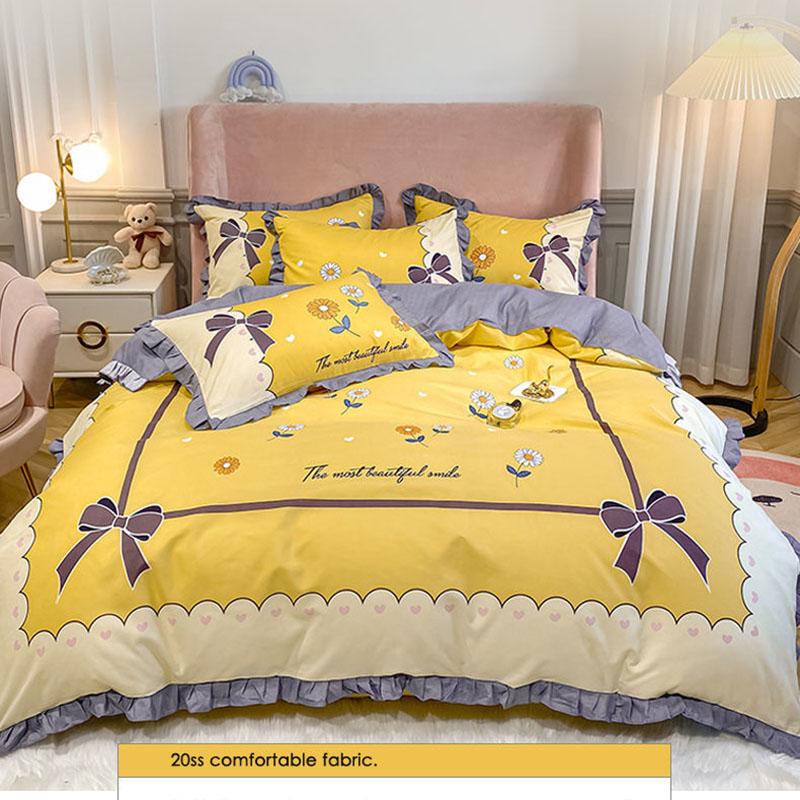 Four-piece Thick Brushed Bed Skirt Student Princess Style Sheet Duvet Cover Bedding