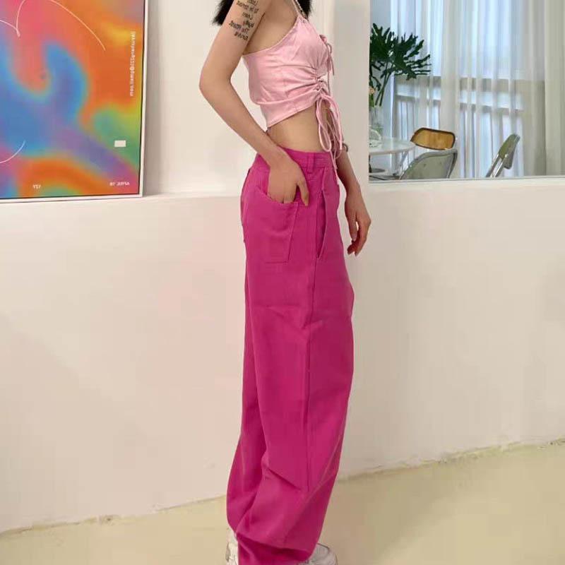Rose Red Jeans Female European and American High Street Hip Hop Hiphop Fried Street Casual Straight Pants Tide INS