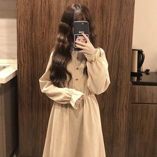 Pofulove cute student Vintage long skirt top Inner wear Women's autumn and winter retro dress