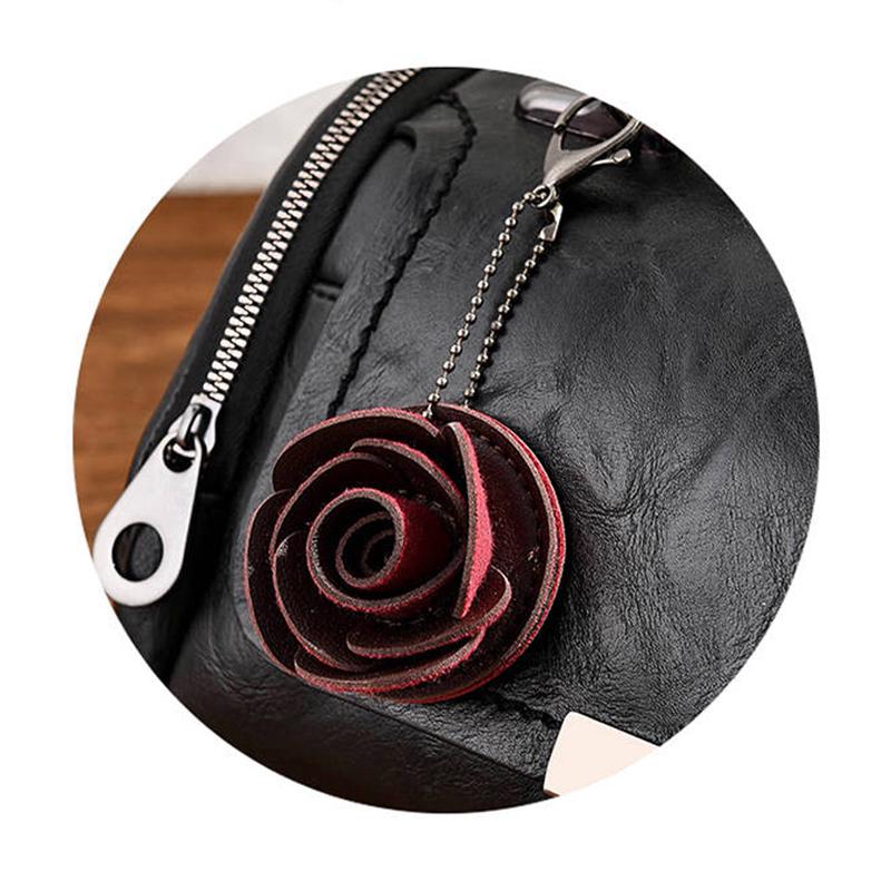Top-handle Bag Women Handbag Retro Leather Shoulder Handbag Portable Pillow Bag with Rose Pendant