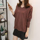 Winter Women V-neck Thickened Pullover Back Buckle Loose Office Warm Undershirt Sweatshirt