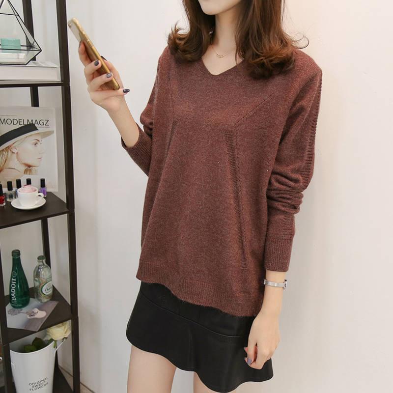 Winter Women V-neck Thickened Pullover Back Buckle Loose Office Warm Undershirt Sweatshirt