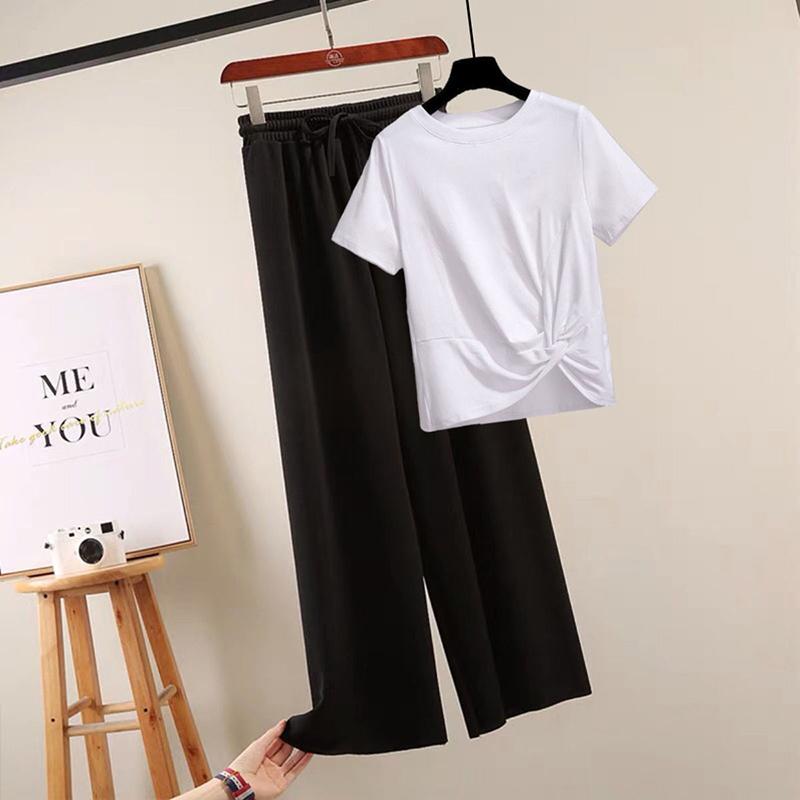 Two-piece Women's Loose T-shirt + Straight Loose Wide-leg Pants Casual Suit Women's Summer Home Wear Casual Sports Suit