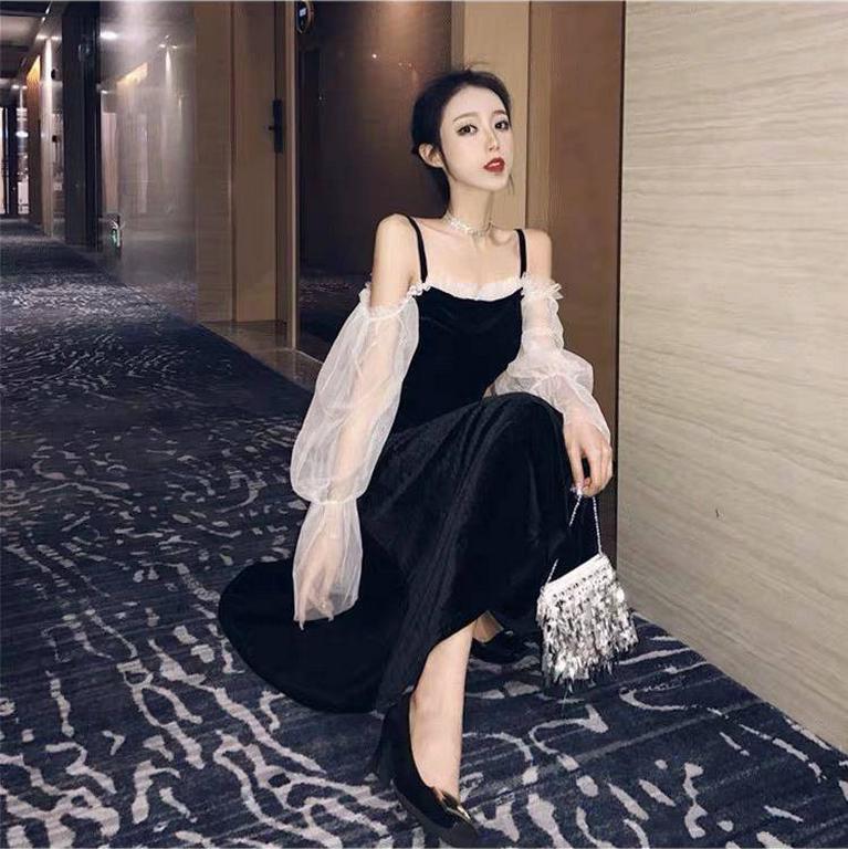 Mesh Ruffles Slash Neck Off Shoulder Lace Up Women Summer Korean Dress Women Spaghetti Strap Dresses