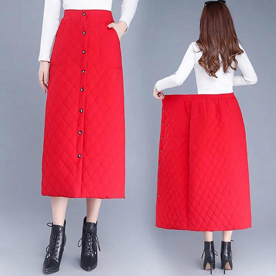 M-4XL Women's Winter Warm Long Cotton Skirt Female Autumn Thickened Down Cotton Skirt Large Size Winter A-line Skirt