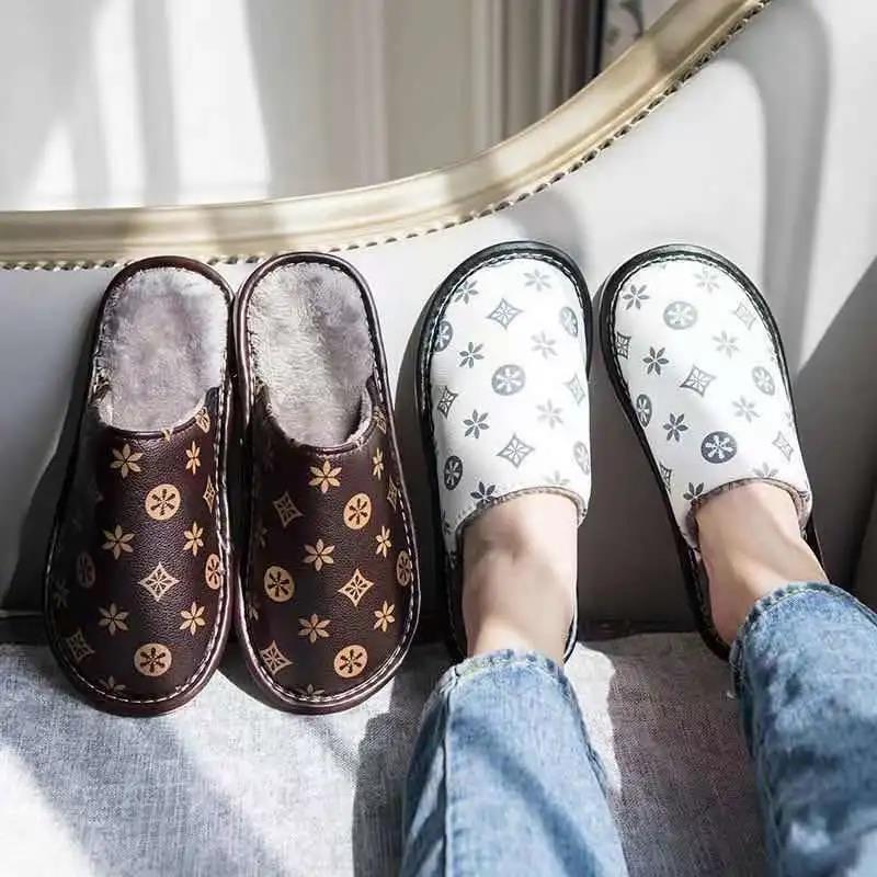 Men's and Women's Cotton Slippers Autumn and Winter Home Furry Plus Velvet Non-slip Waterproof Cotton Shoes