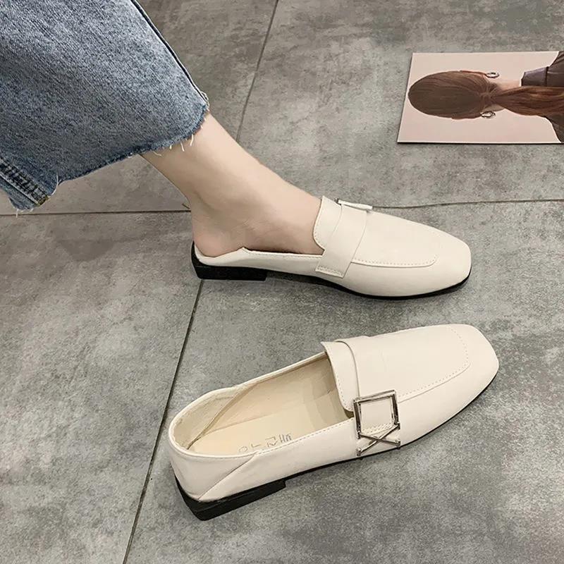 Simple Leather Shoes, Women's Versatile Flat-bottomed Work Shoes British Style Two-wear Single Shoes Soft-soled Comfortable Loafers