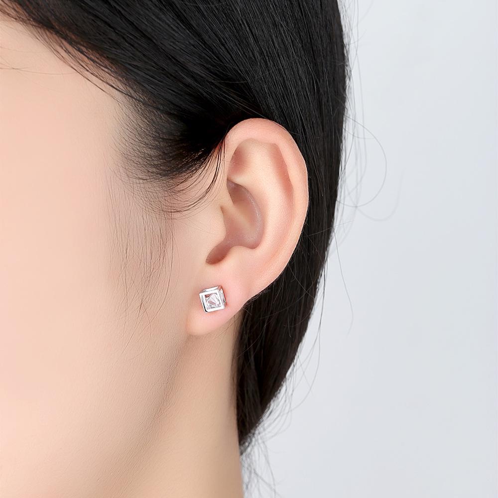 Simple Alloy Cube Zircon Stud Earrings Elegant Clear Zircon Stud Earrings for Women Girl Jewelry