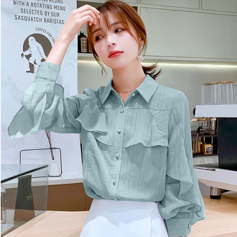 Chiffon Shirt Women's Spring and Summer Fashion Long-sleeved Top Loose Small Shirt Ladies Blouses Tide