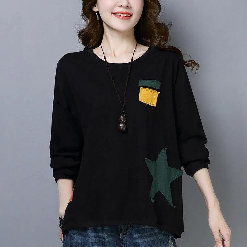 Large Size T-shirt Women Long Sleeve Shirt Casual Loose Pullover Summer