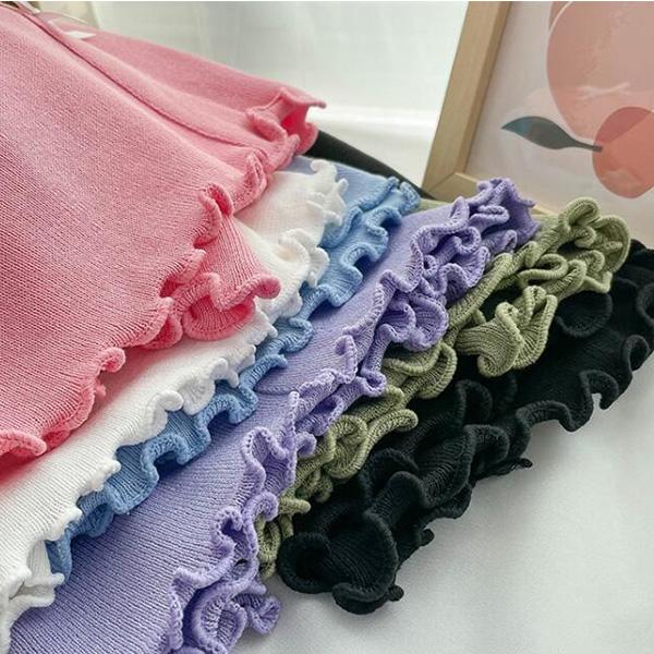 V-neck Short-sleeved T-shirt Women's Summer Slim Short Fungus Edge Knitted Sweater Ice Silk Thin Top