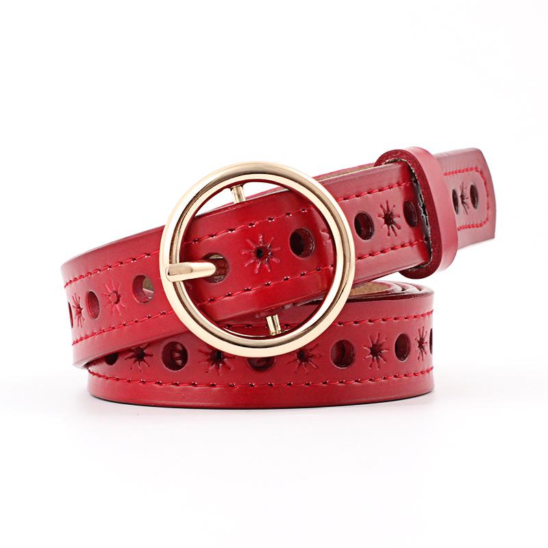 Round Buckle Leather Belt Ladies Hollow Belt Fashion Wild Jeans Belt Casual