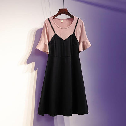 Summer Pullover Plus Size XL-5XL Women Comfortable Thin Black Dress Short Sleeve Slim Long Dress
