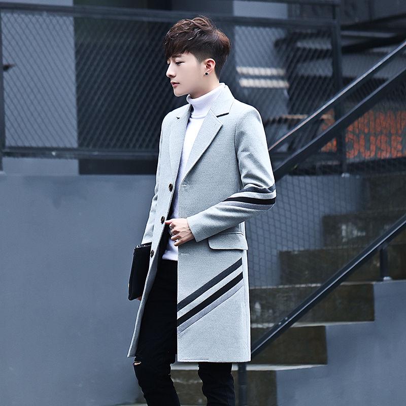 Winter Woolen Coat Men Leisure Long Woolen Coats Mens Casual Fashion Jackets Casual Men Overcoat