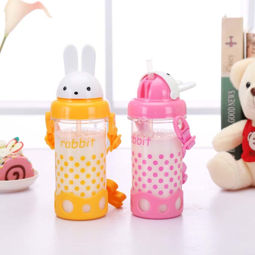 Wtempo High Quality 400ml Cartoon Kid Drinking Cup Straw Portable Rope Bpa Free Pp Children Feeding