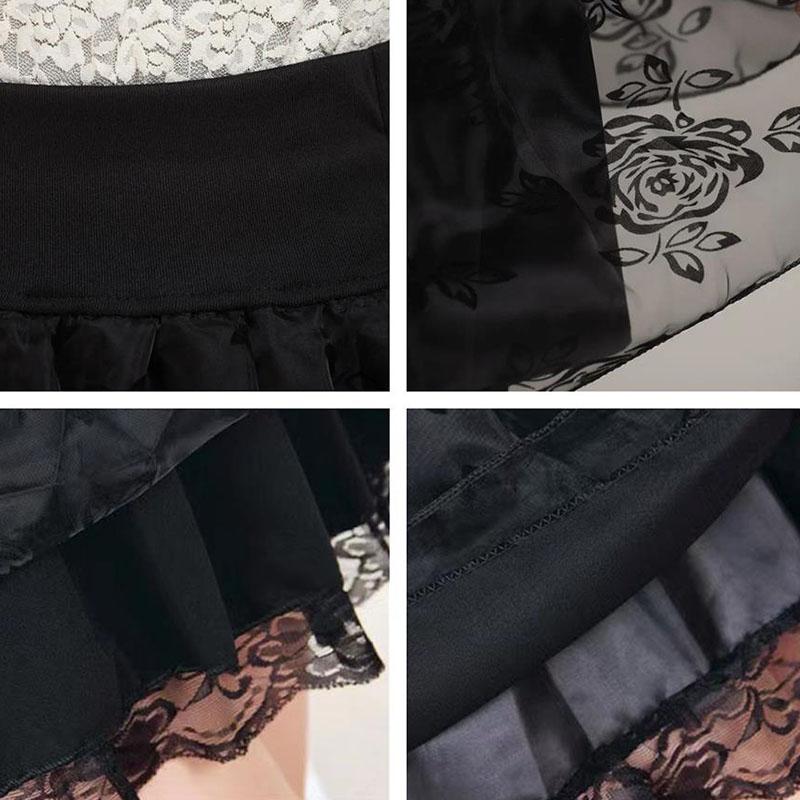 Mini Skirts for Women Summer Lace Ball Gown Black Skirt Elastic High Waist Rose Pleated Skirts Party Mesh Short Skirt