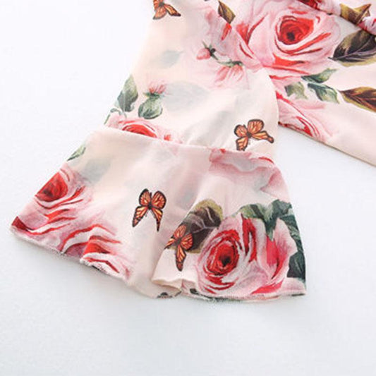 Floral Blouse Women's Lace-up Summer V-neck All-match Short-sleeved Chiffon Shirt