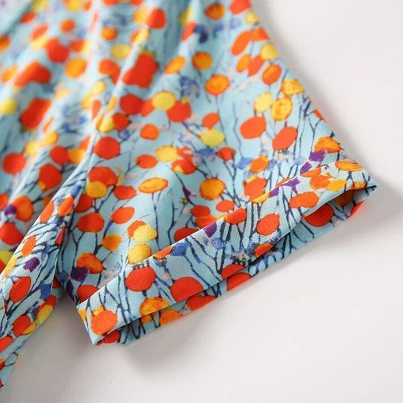 Women's Summer Floral Dress V-neck Slim Mid-length Skirt