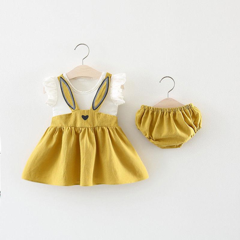 Baby Girl Dress Suit Newborn Toddler Baby Girl Set Sleeveless Cartoon Rabbit Bunny Ear Dress Shorts Baby Girl Clothes ropa bebes