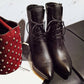Women PU Leather Boots Winter Pointed Toe High Heel Boots Zipper Fashion Motorcycle Boots Size
