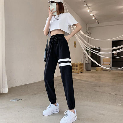 Casual Ice Silk Sweatpants Gray Drawstring Pants Women's Thin Stretch Loose Summer Thin Fashion Quick-drying Pants