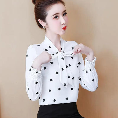 Chiffon Shirt Women's Spring Top Western Style Loose Large Size Long Sleeve Bottoming Shirt