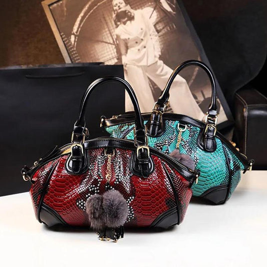 Genuine Leather Single Shoulder Bag Wild Fashion Middle-aged Ladies Shopping Bags Personalized Snake-print Messenger Bag