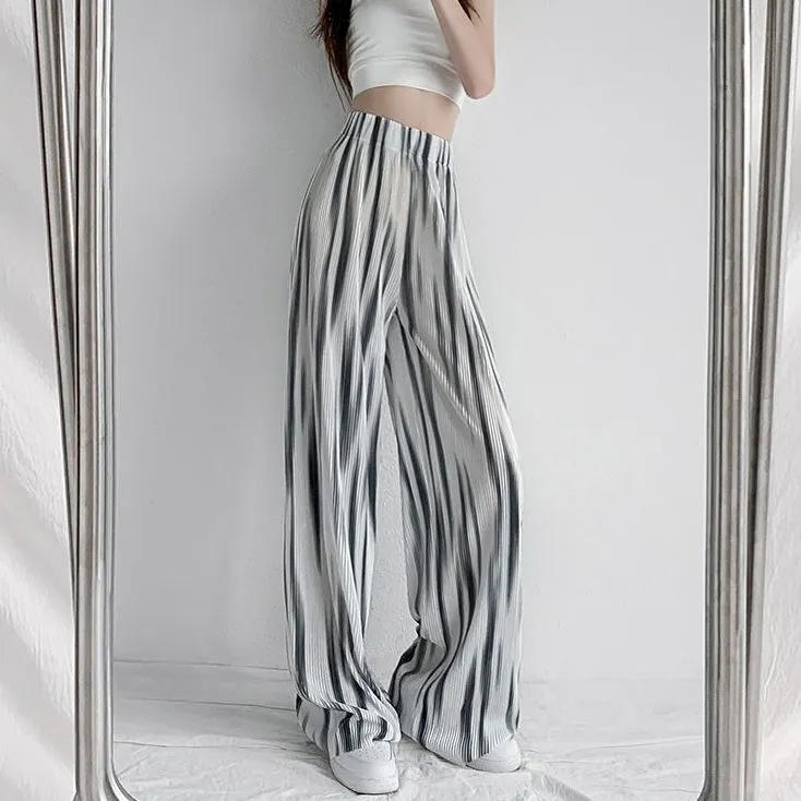Tie-dye Ice Silk Wide-leg Pants Summer Women's Mopping Trousers Loose High Waist Pleated Drape Casual Dance Yoga Pants