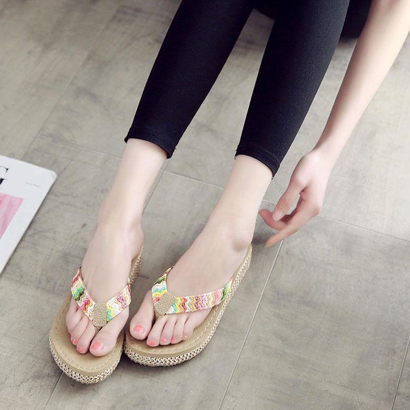 Slippers Female Summer Wear Thick Bottom Flip Flops Ladies Anti-skid Clip Feet Increase Seaside Beach Sandals and Slippers