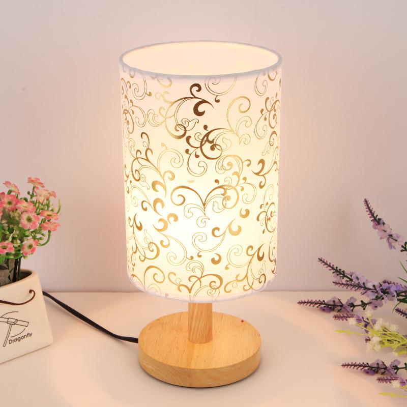 Desk Lamp with Fabric Shade Solid Wood Base  for Bedroom Living Room Bookcase Cafe Hotel
