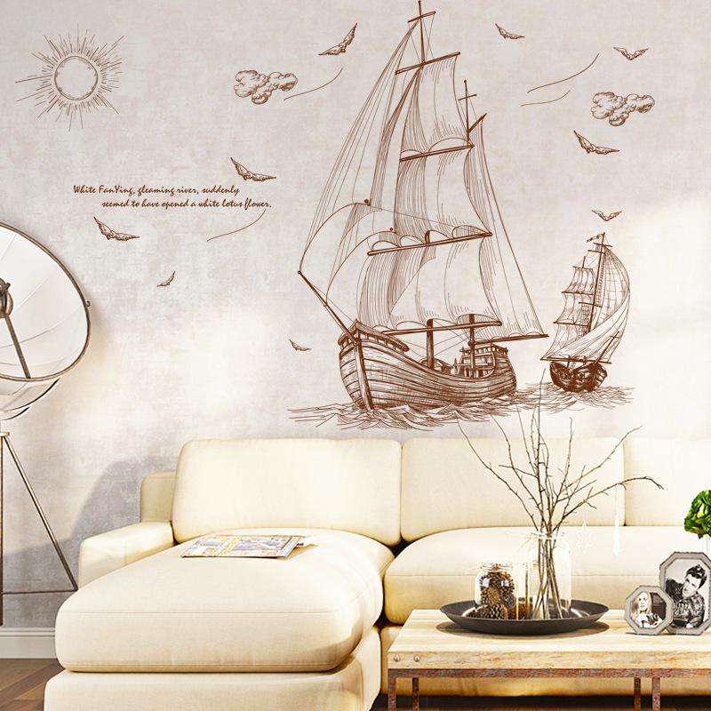 Sailing boat wall sticker 3d PVC transparent film removable wallpaper