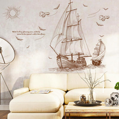 Sailing boat wall sticker 3d PVC transparent film removable wallpaper