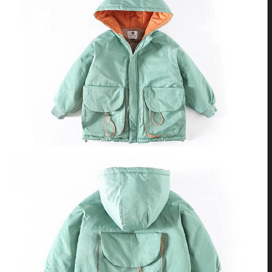 Girls Mid-length Cotton Coat Winter Warm and Windproof Jacket Plush Thick Cotton Clothing
