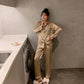 Plus Size Women's Pajamas Spring and Autumn Long-sleeved Ice Silk Thin Korean Home Service Two-piece Suit