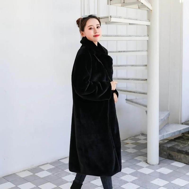 Winter Imitation Rabbit Fur Long Suit Collar Fur Coat Loose Warm Casual Temperament Ladies Windbreaker