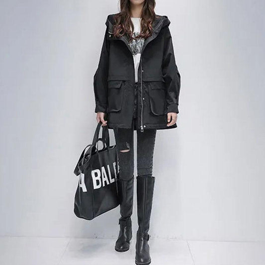 Cotton Mid-length Winter Section Korean BF Wind Tooling Hooded Parka Jacket Casual Simple Top