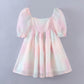Sweet Women Tie Dye Princess Dresses Summer Multicolor A-line Puff Short Organza Ball Gown Dress