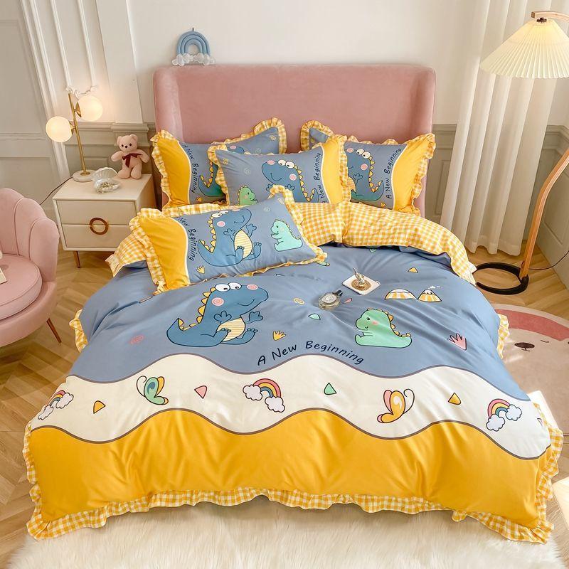 Naked Sleeping Sanded Four-piece Super Soft Korean Style Washed Cotton Bed Linen Quilt Cover Bedding