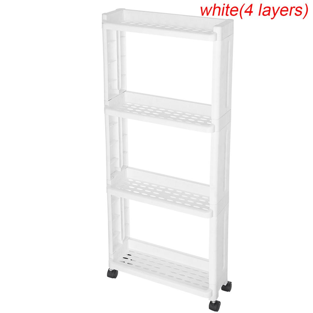 2/3/4 Layer Kitchen Storage Rack Fridge Side Shelf Removable with Wheels Bathroom Organizer Holder