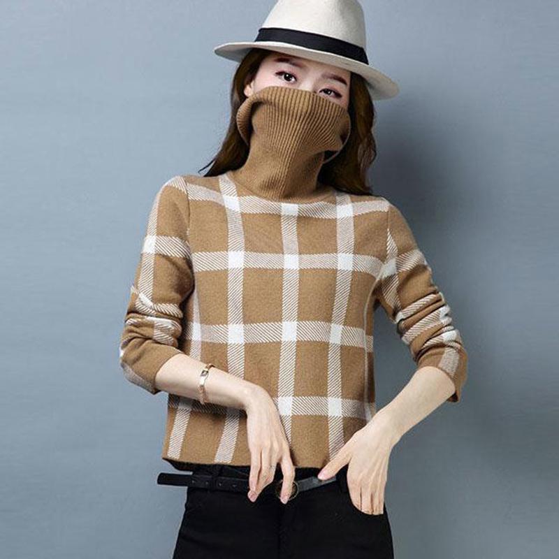 Autumn and Winter High-neck Short Sweater Fashion Korean High-waist Blouse Pullover Loose Plus Size Women's Sweater