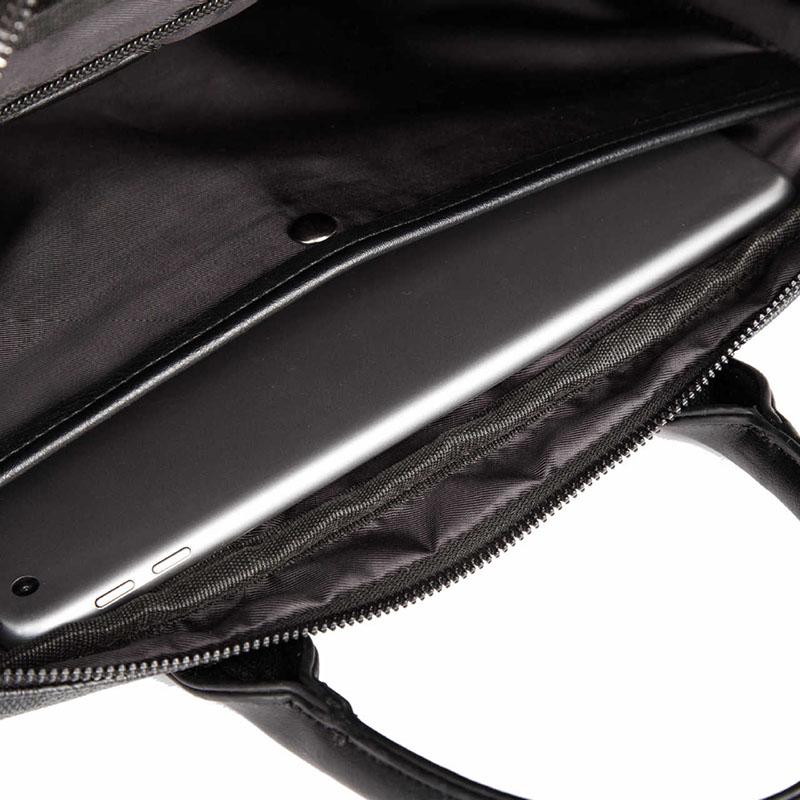 Business Briefcase Men Black Plaid PU Leather Zipper Waterproof Handbag Shoulder Bag Crossbody Bags